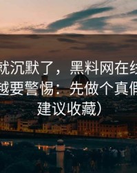 我当场就沉默了，黑料网在线这种词越火，越要警惕：先做个真假核验（建议收藏）