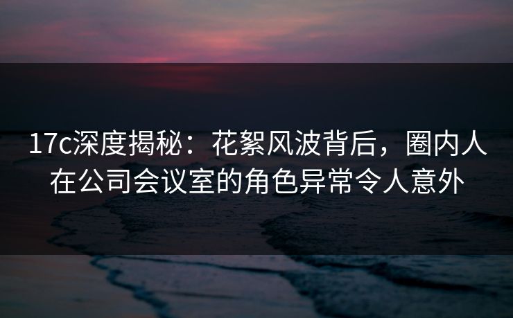17c深度揭秘：花絮风波背后，圈内人在公司会议室的角色异常令人意外