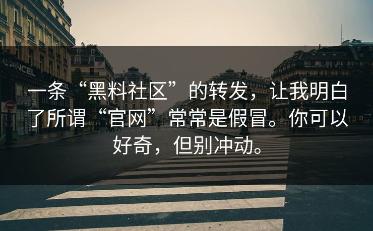 一条“黑料社区”的转发，让我明白了所谓“官网”常常是假冒。你可以好奇，但别冲动。